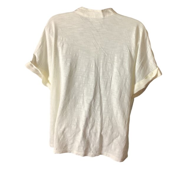 Charter Club Women’s White Linen Button Front Tie Hem Shirt Size M Collarless - Picture 2 of 16